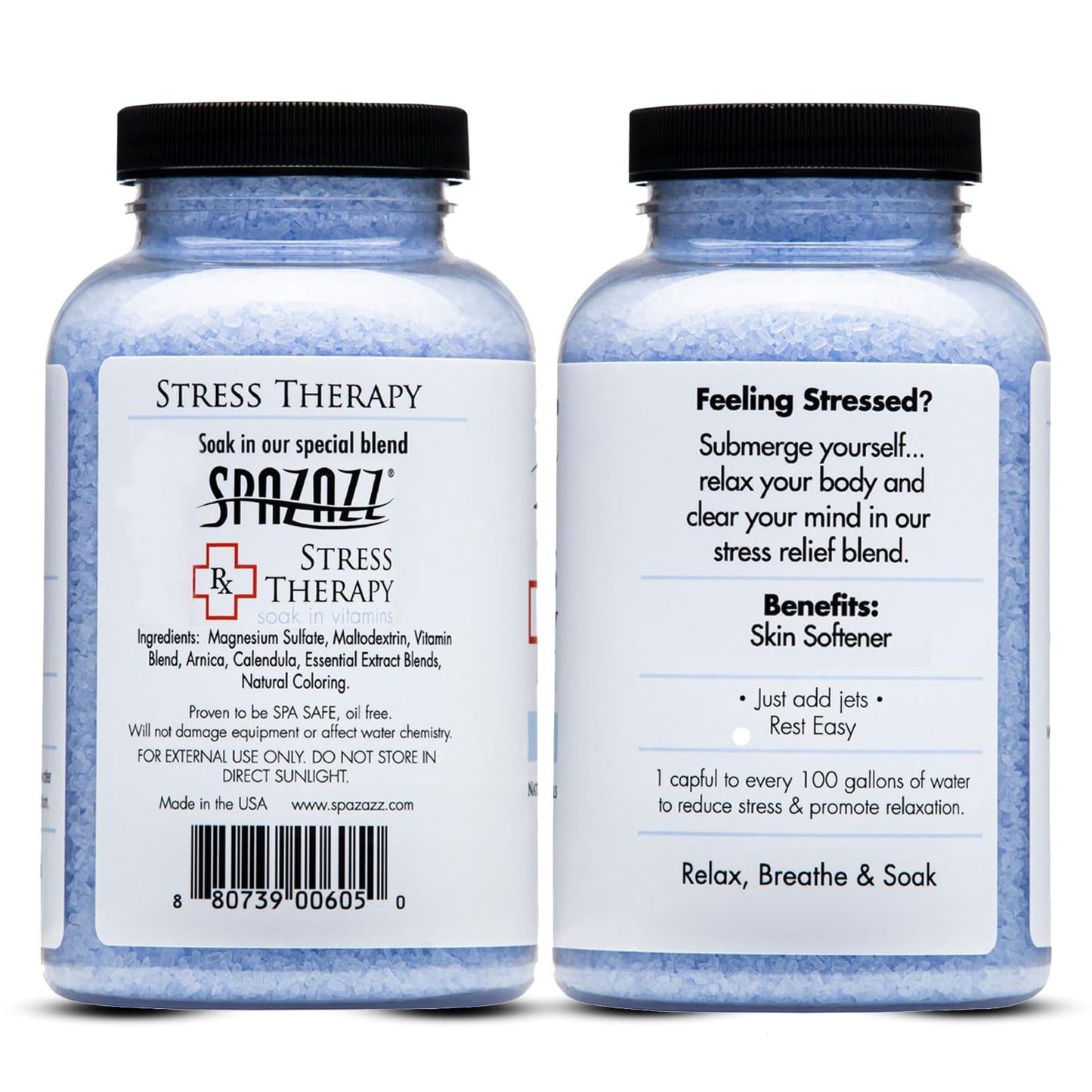 Spazazz Rx Stress Therapy Natural Spa & Bath Salt Aromatherapy Crystals- 2 Pack 19oz De-Stress - Calming & Relaxing Natural Aroma & Magnesium Mineral Bathing Salts - Safe for Your Hot Tub