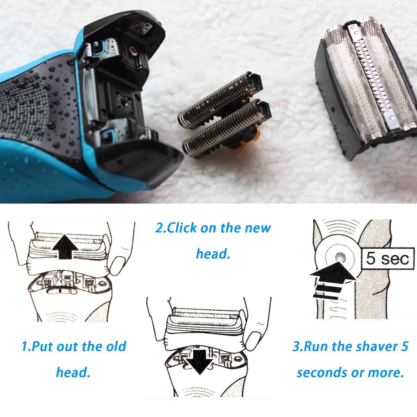 2Pack 32B Series 3 Replacement Head for Braun Electric, S3 Wet and Dry Replacement Head Compatible with Braun S3 Foil & Cutter Razor Heads