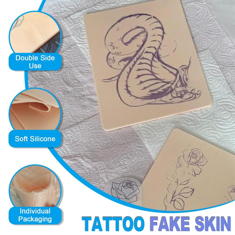 Emalla 3MM Tattoo Skin Practice - 12Pcs Premium Silicone Fake Skin for Tattoo Training 7.48"x5.6" Double Sides 3mm Fake Skin for Beginners and Artists