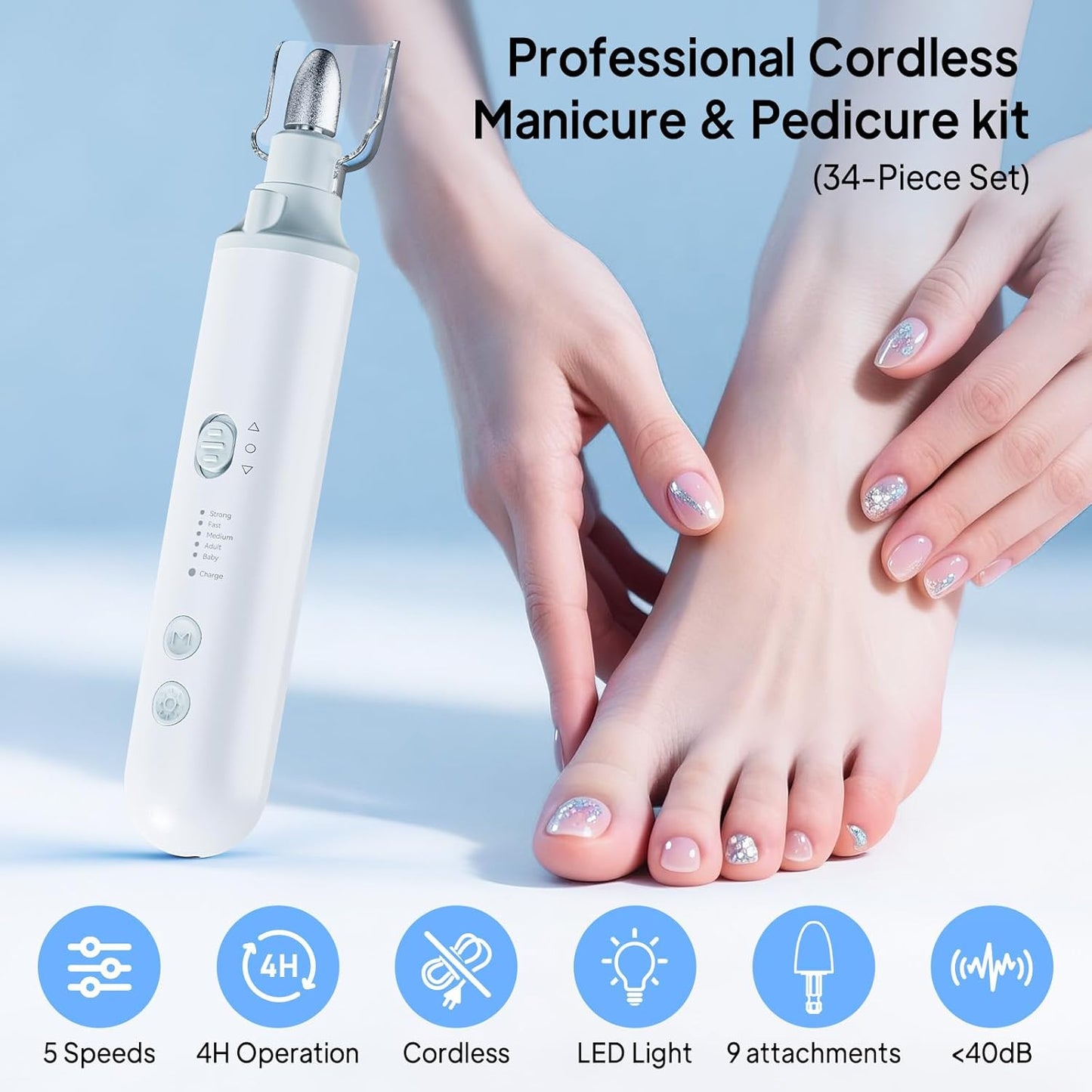 Electric Nail File Set - Professional Manicure Pedicure Kit | 5-Speed Hand & Foot Care Tool for Thick Nails