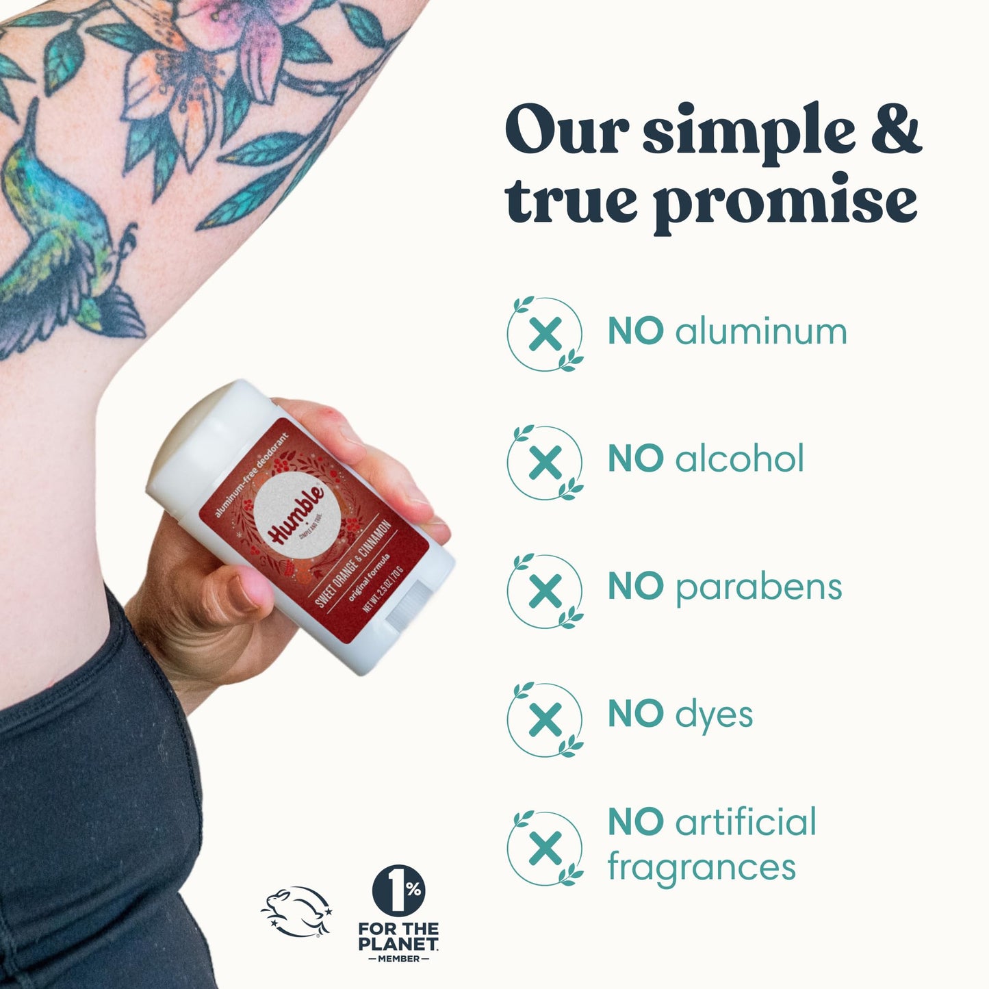 Humble Aluminum-Free Deodorant for Women & Men, Sweet Orange & Cinnamon - Clean & Fresh Natural Deodorant Stick with Essential Oils for Long-Lasting Odor Control - 1 Pack