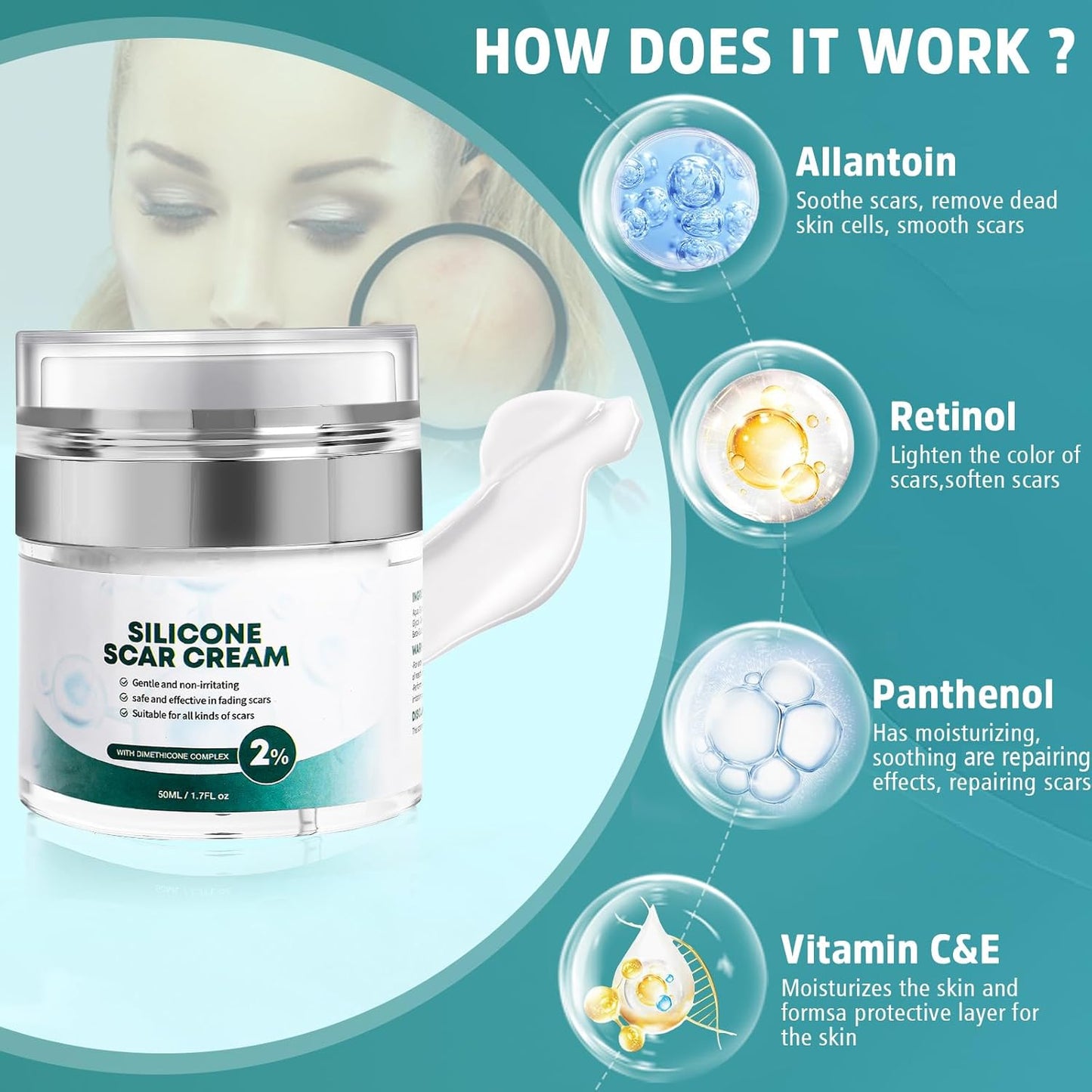 Advanced Scar Cream - Silicone Gel for Surgical Scars, Stretch Marks & More | 1.7 oz (50ml)