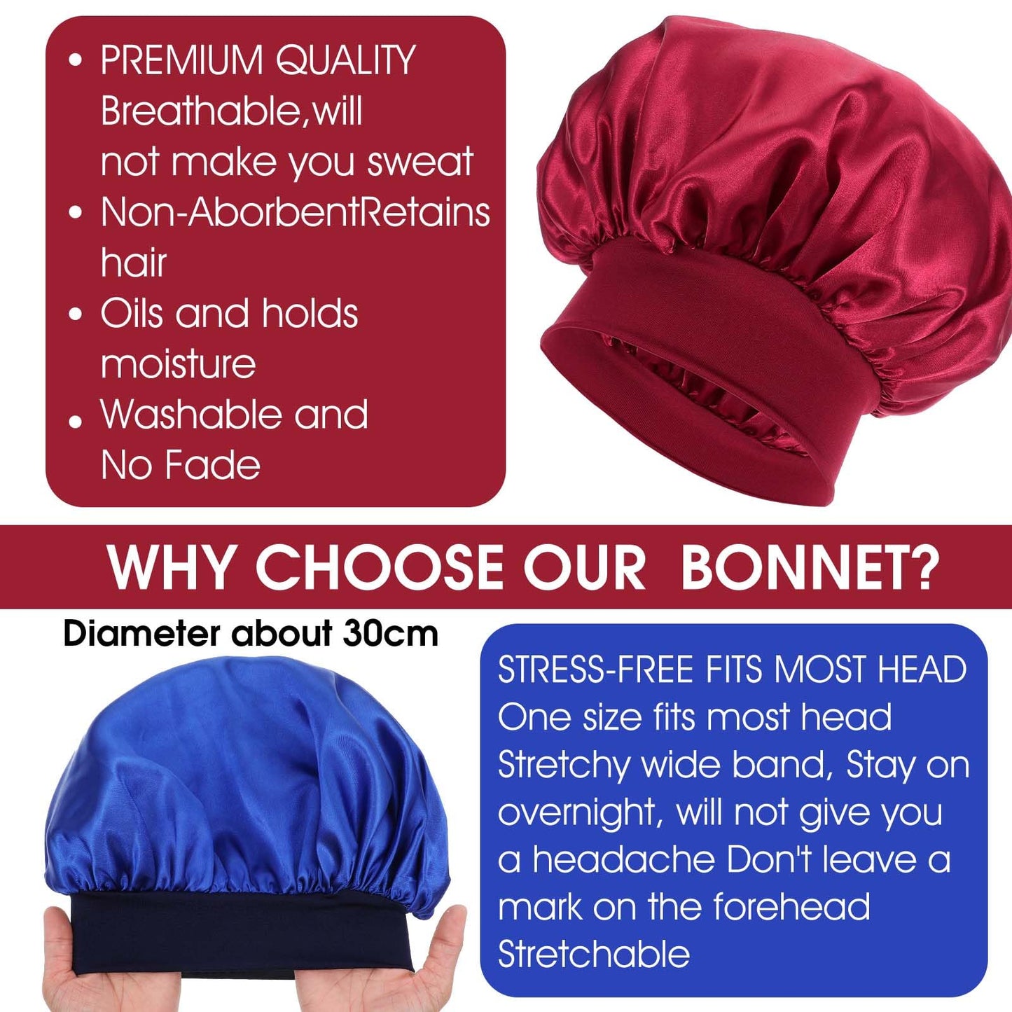 WLLHYF 18 Pcs Large Silk Bonnet for Sleeping, Satin Bonnets Wide Band Hair Bonnet Soft Elastic Hair Wrap Cap Silky Shower Cap for Black Women Men Curly Hairs