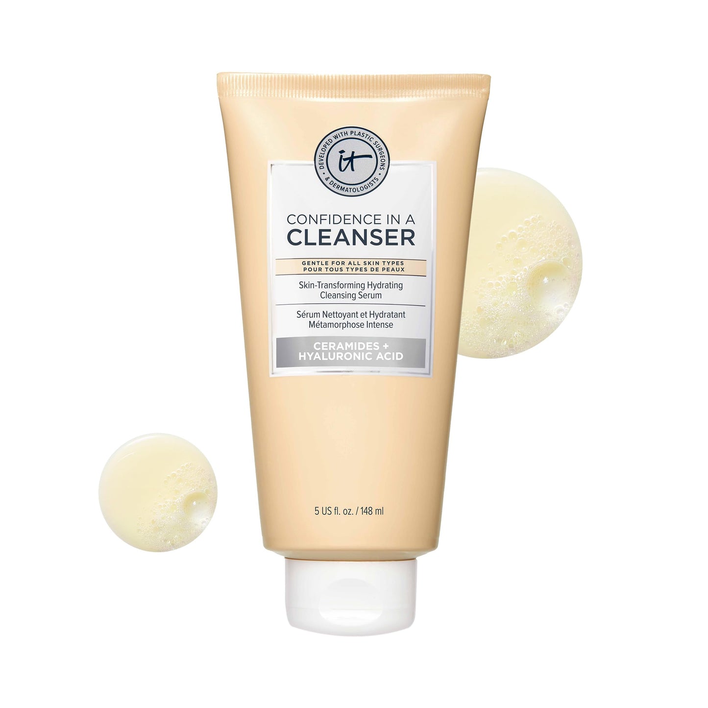 IT Cosmetics Confidence in a Cleanser - Hydrating Serum Foaming Face Wash, Hyaluronic Acid & Ceramides, Gentle Makeup Remover, Skin Barrier Support, Non-Stripping, Sulfate-Free - 5 fl oz
