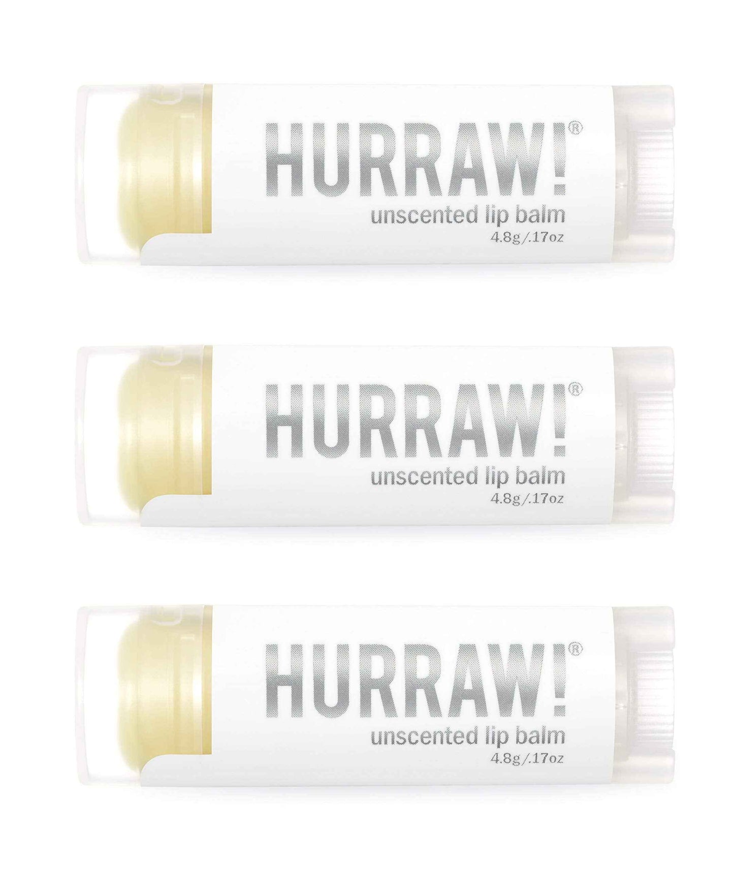 Hurraw! Unscented Lip Balm, 3 Pack: Organic, Certified Vegan, Cruelty and Gluten Free. Non-GMO, 100% Natural Ingredients. Bee, Shea, Soy and Palm Free. Made in USA