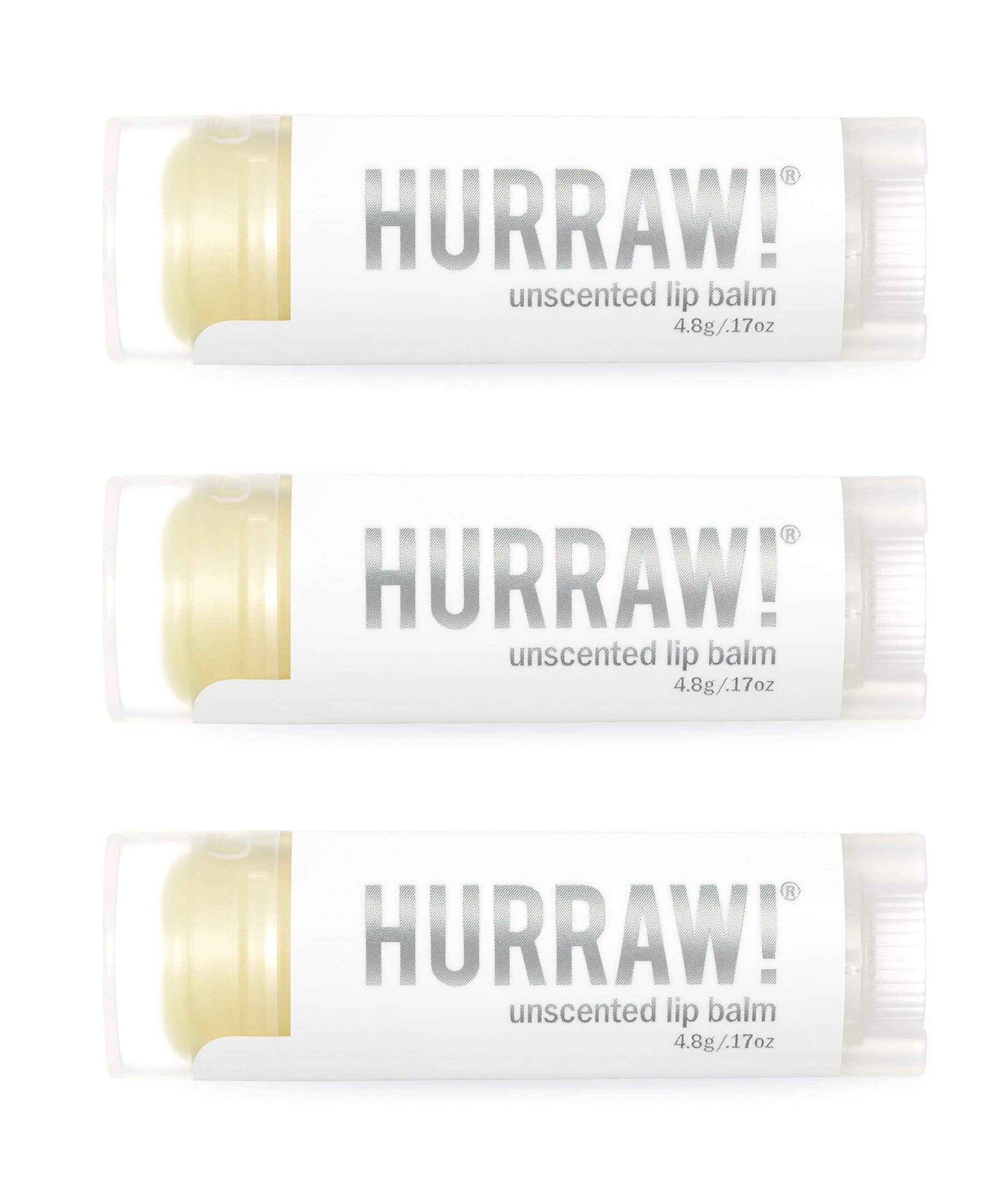 Hurraw! Unscented Lip Balm, 3 Pack: Organic, Certified Vegan, Cruelty and Gluten Free. Non-GMO, 100% Natural Ingredients. Bee, Shea, Soy and Palm Free. Made in USA