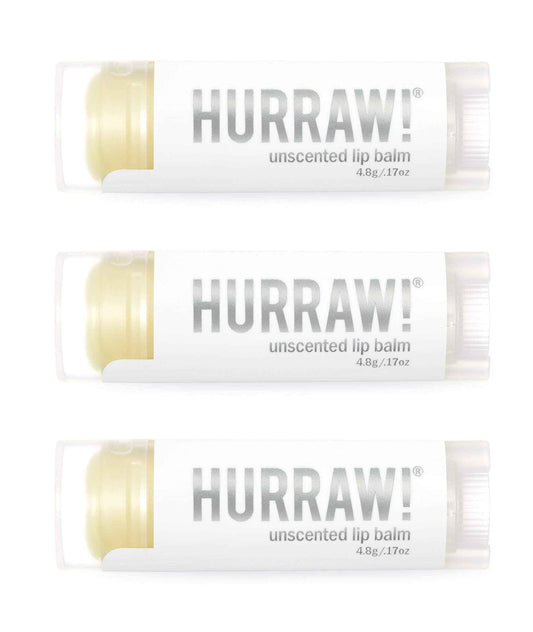 Hurraw! Unscented Lip Balm, 3 Pack: Organic, Certified Vegan, Cruelty and Gluten Free. Non-GMO, 100% Natural Ingredients. Bee, Shea, Soy and Palm Free. Made in USA