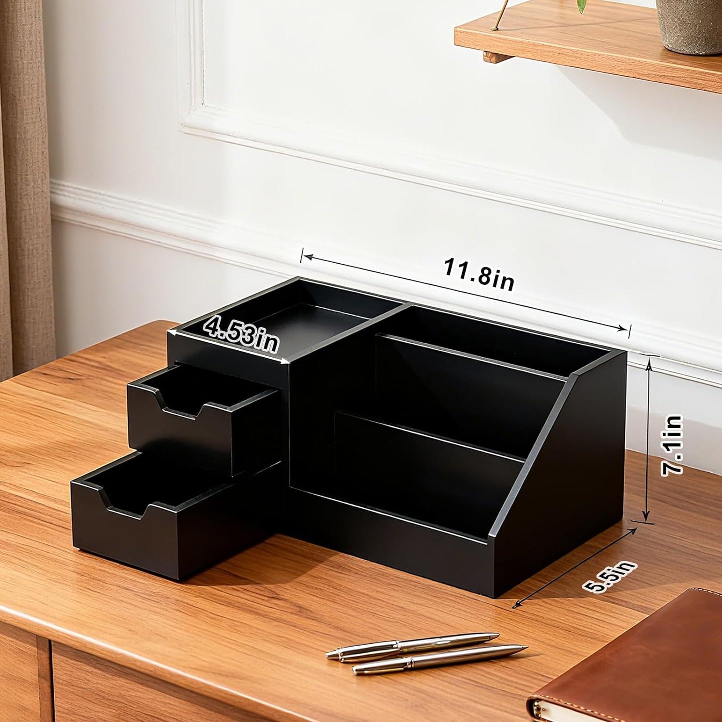 Perfume & Makeup Organizer - Wooden Countertop Rack for Cologne, Skincare & Dresser | Black, Medium Size