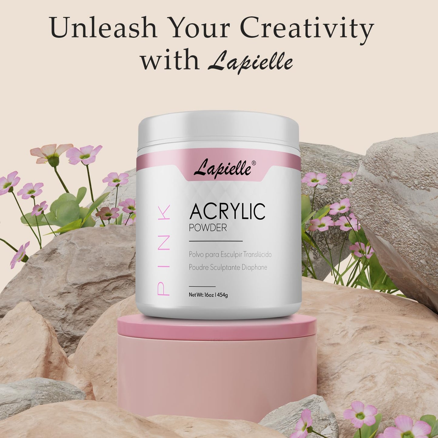 Lapielle Professional Acrylic Powder for Nail Art. Long-lasting, Large capacity and quick dry. Quality Salon Manicure Nail extension (16oz - 1lb - 454g) PINK