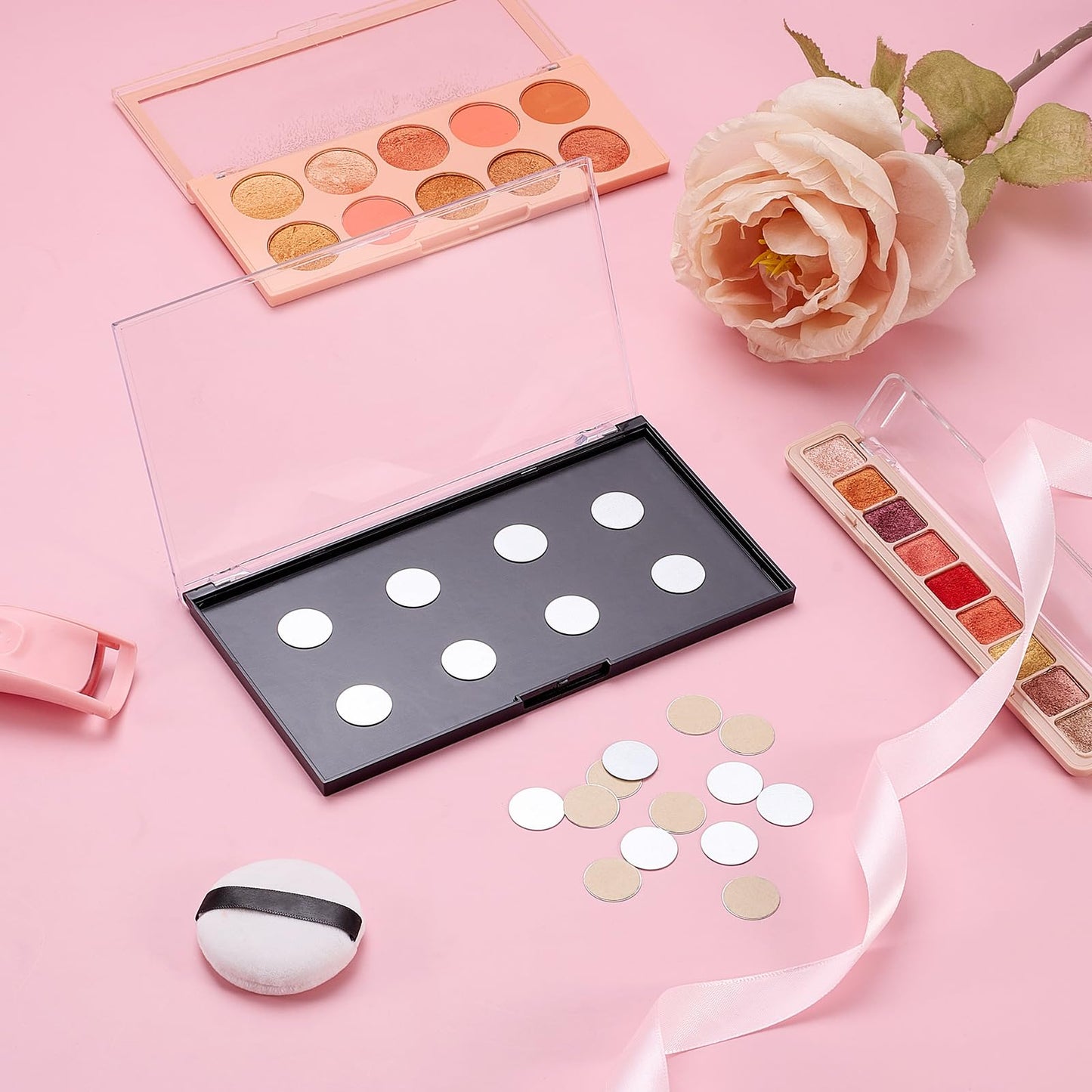 Sumind 6 Pcs Magnetic Makeup Palette with Clear Top with 120 Pcs Metal Sticker for DIY Eyeshadow Lipstick Blush Powder 7.72” x 4.33”