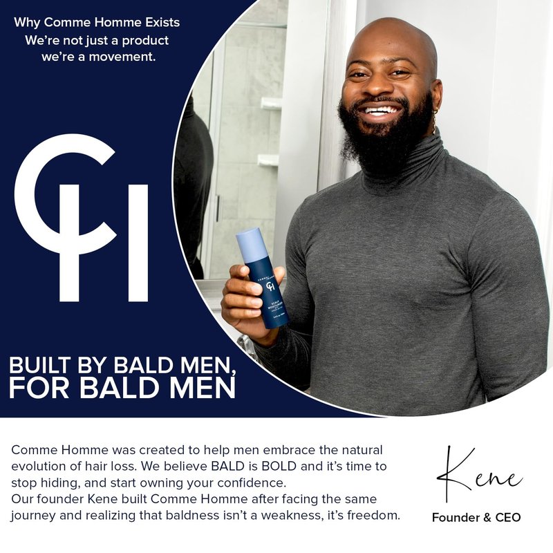 Comme Homme Scalp Exfoliator for Bald Men – Pre-Shave Scalp Scrub with Bamboo Stem Powder, Glycolic Acid, Aloe Leaf Juice & Caffeine – Removes Dead Skin Cells & Impurities – 5 fl oz/150 ml (Pack of 2)