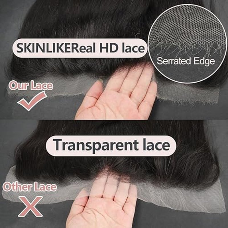 HD Skinlike 13x4 Human Hair Lace Frontal Only Pre-plucked Straight Invisible Swiss Lace Front Skin Melt Frontals with Baby Hair Thin Natural Black Hair(13 * 4 NC Straight)