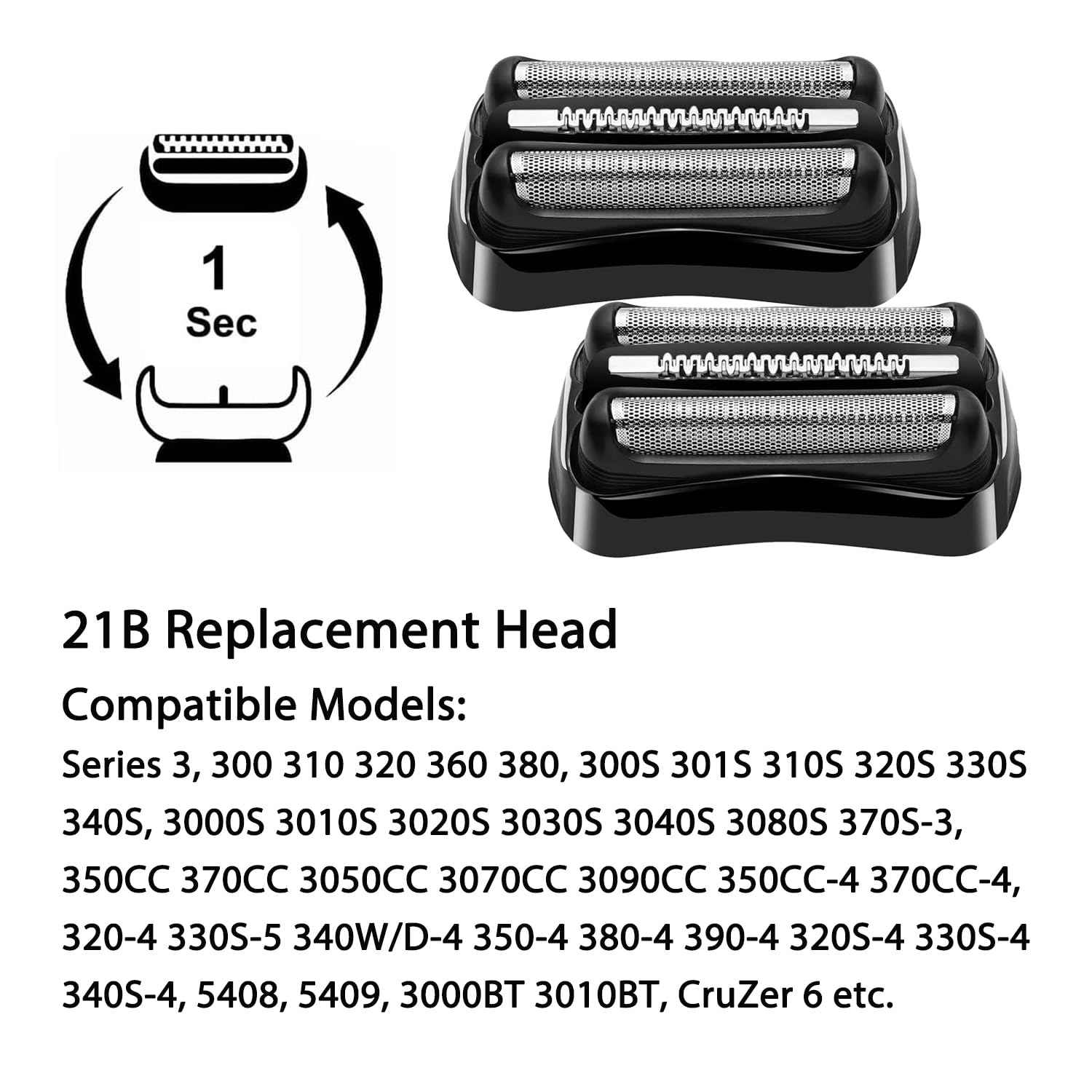 21B Replacement Head for Braun Series 3 Shaver, Electric Wet and Dry Replacement Head Shaver Blades for Braun s3 300S 301S 310S 320S-4 330S-4 340S-4 3010S 370S-3 370CC-4 5408 5409 3000S 3040S