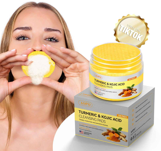Kojic Acid and Turmeric Cleansing Pads, 50 Pcs, for Face Cleansing and Exfoliation