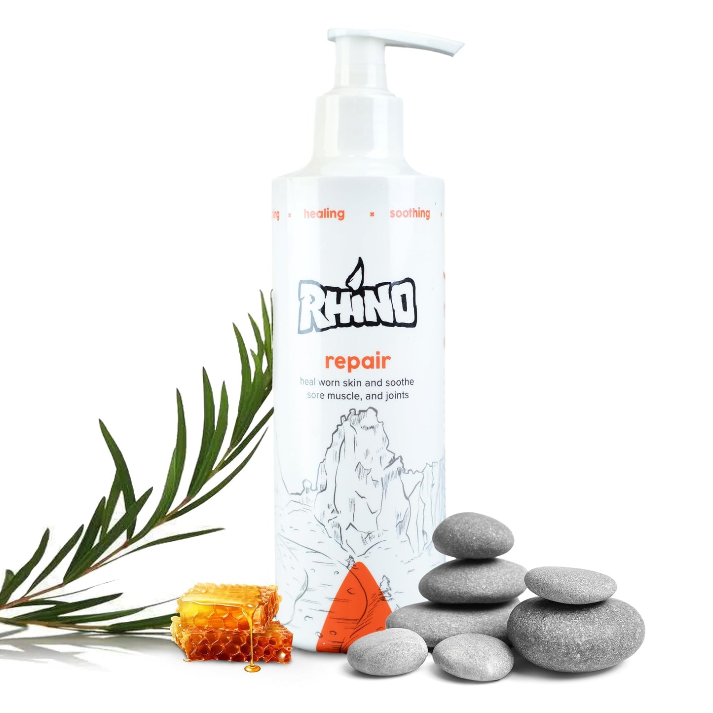 Rhino Skin Solutions Repair Cream Made for Your Adventure, Hand Repair Cream for Dry Cracked Hands, Non Greasy Hand Lotion with Honey and Tea Tree for Athletes and Workers, Made in USA (8 oz)