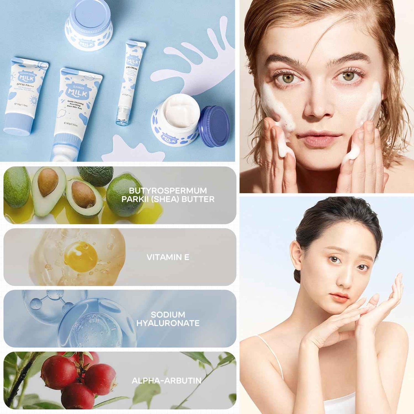 Milk Skincare Set for Kids & Teens,Milk Skin Care For Girls 10-12,5 IN 1 Skin Care For Kids,Kids Skincare Set For Girls Ages 8-12,Moisturizing & Gentle Skin Care For Kids Teens Facial Gifts Sets