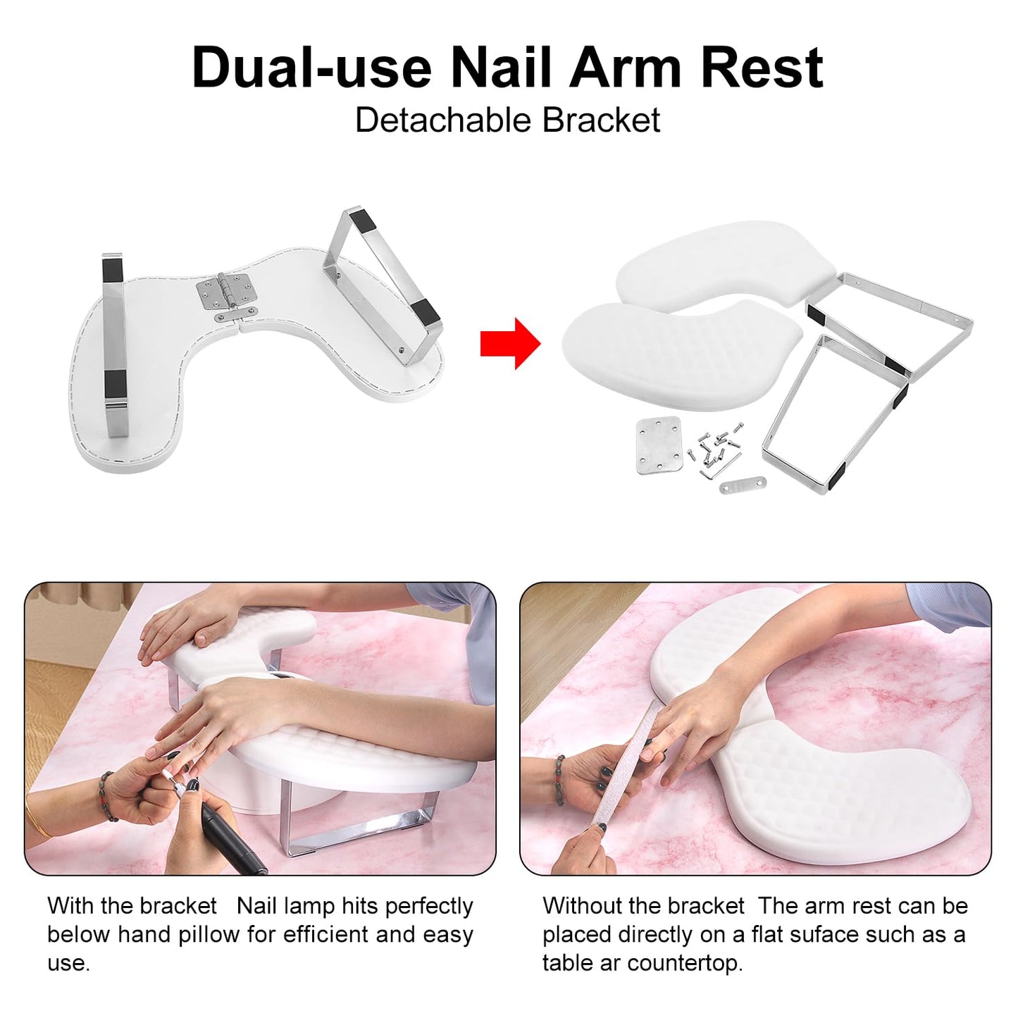 Arm Rest for Nails Tech,U Shape Comfortable Nail Arm Rest Pillow Cushion,Detachable Manicure Hand Rest Holder with Anti-slip Legs,Memory Foam(White)