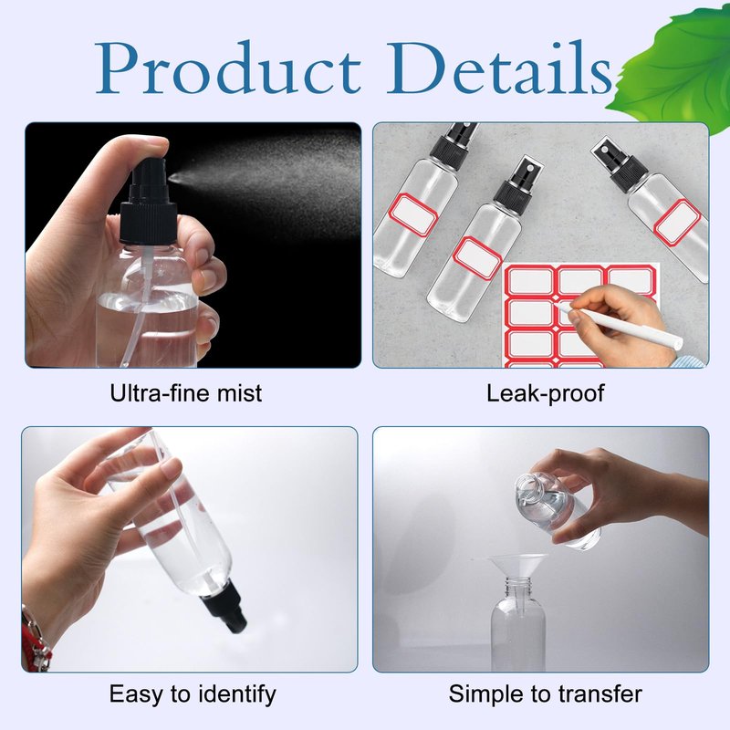 TANEMUDO 120 Pcs 2 oz Plastic Spray Bottles with Black Cap for Mini Spray Bottles, Clear Empty Fine Mist Liquid Container Refillable Sprayer for Essential Oils, Perfumes, Travel, Makeup