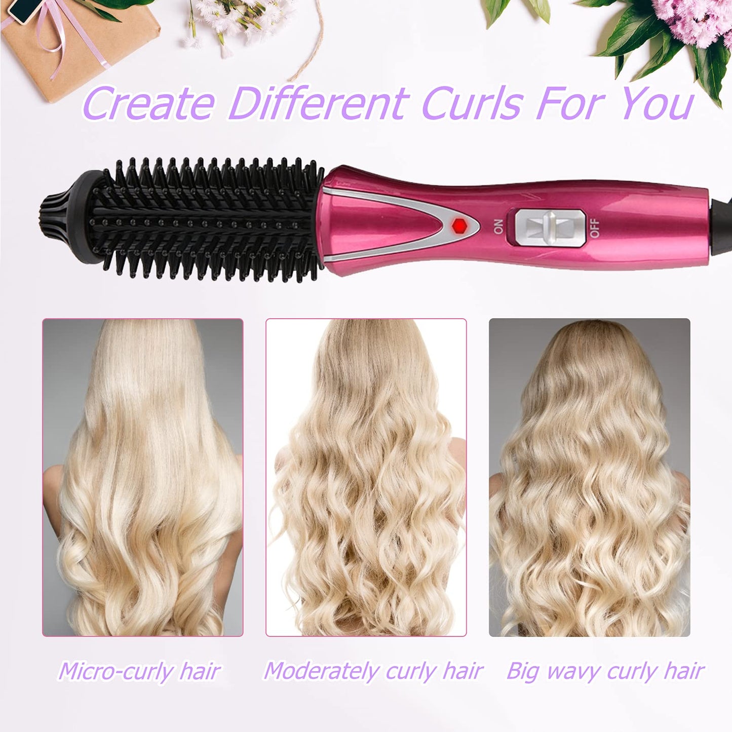 Electric Professional Anti-Scald Curling Brush with Instant Heat Up for All Hair Types (US Plug, 110-240V)