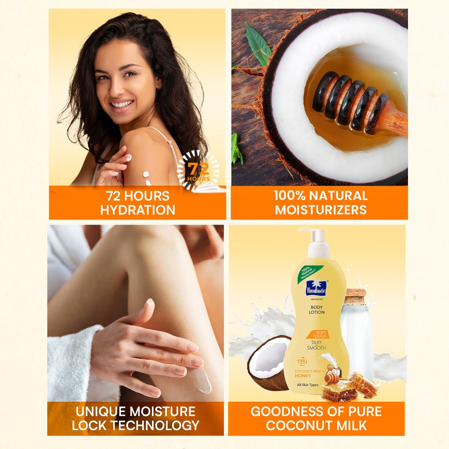 Soft Touch Body Lotion with Pure Coconut Milk & Honey - 100% Natural, 72h Moisturization | All Skin Types, 13.5 Fl. Oz.