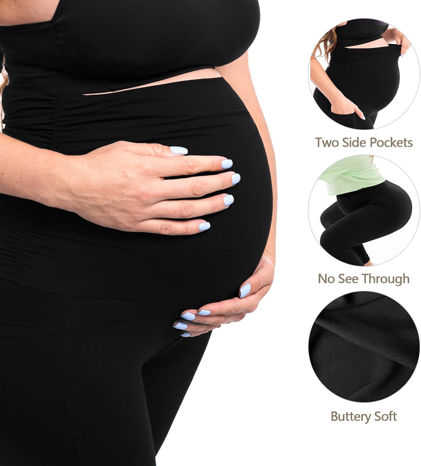 Women's Maternity Leggings with Pockets - Over The Belly Pregnancy Yoga Pants | Activewear Workout Leggings
