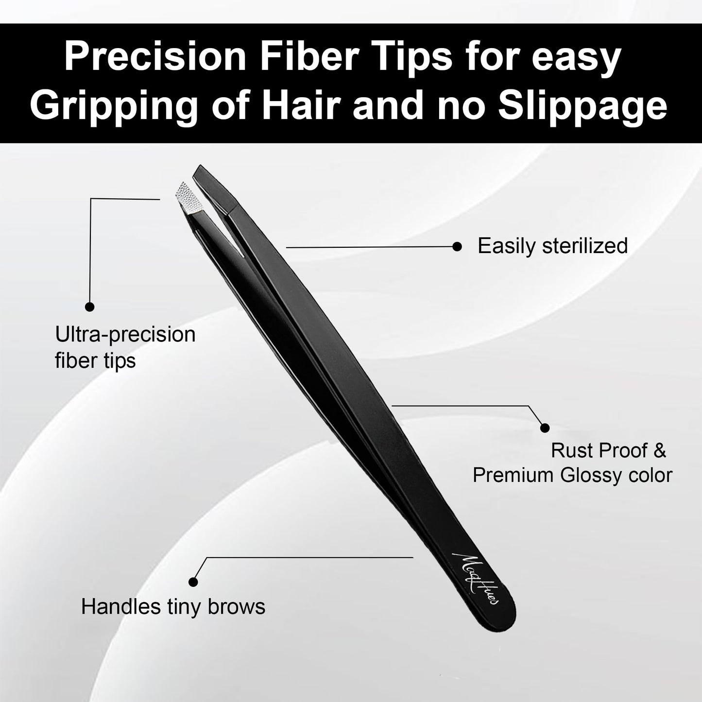 MaqHues Fiber Tip Eyebrow Tweezers Set for Women & Men, 4 Pcs Professional Stainless Steel Tweezer Kit with Slant, Pointed, Flat & Pointed-Slant Tips for Facial Hair & Eyebrow Removal (Silver)