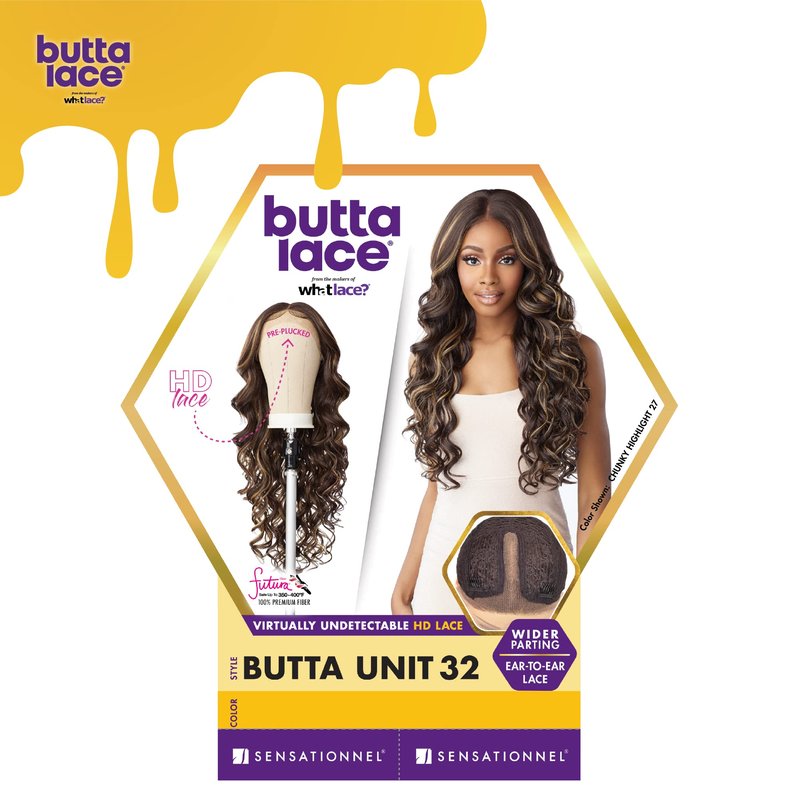 Sensationnel Butta Lace Wigs - Unit 32 Extra Wide 5 Inch Deep Parting Synthetic Preplucked Hairline Glueless Lacefront (1 JETBLACK)