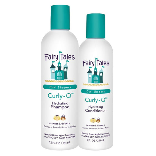 Fairy Tales Curly Q Hydrating Kids Shampoo 12oz and Conditioner 8oz - Paraben, Sulfate, Gluten, and Nut Free - For All Curl Types Including Multi Cultural Hair (2 Pack)