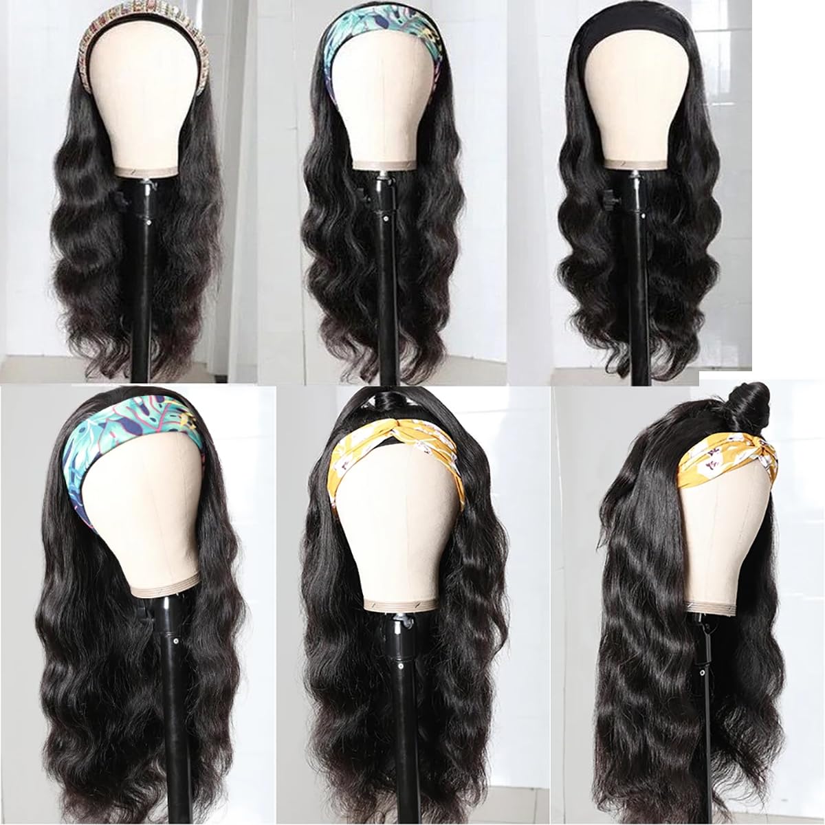 Celiarita Headband Wig Human Hair Body Wave 14 inch None Lace Front Human Hair Machine Made Half Wigs for Black Women Headband Wig Body Wave Natural Color