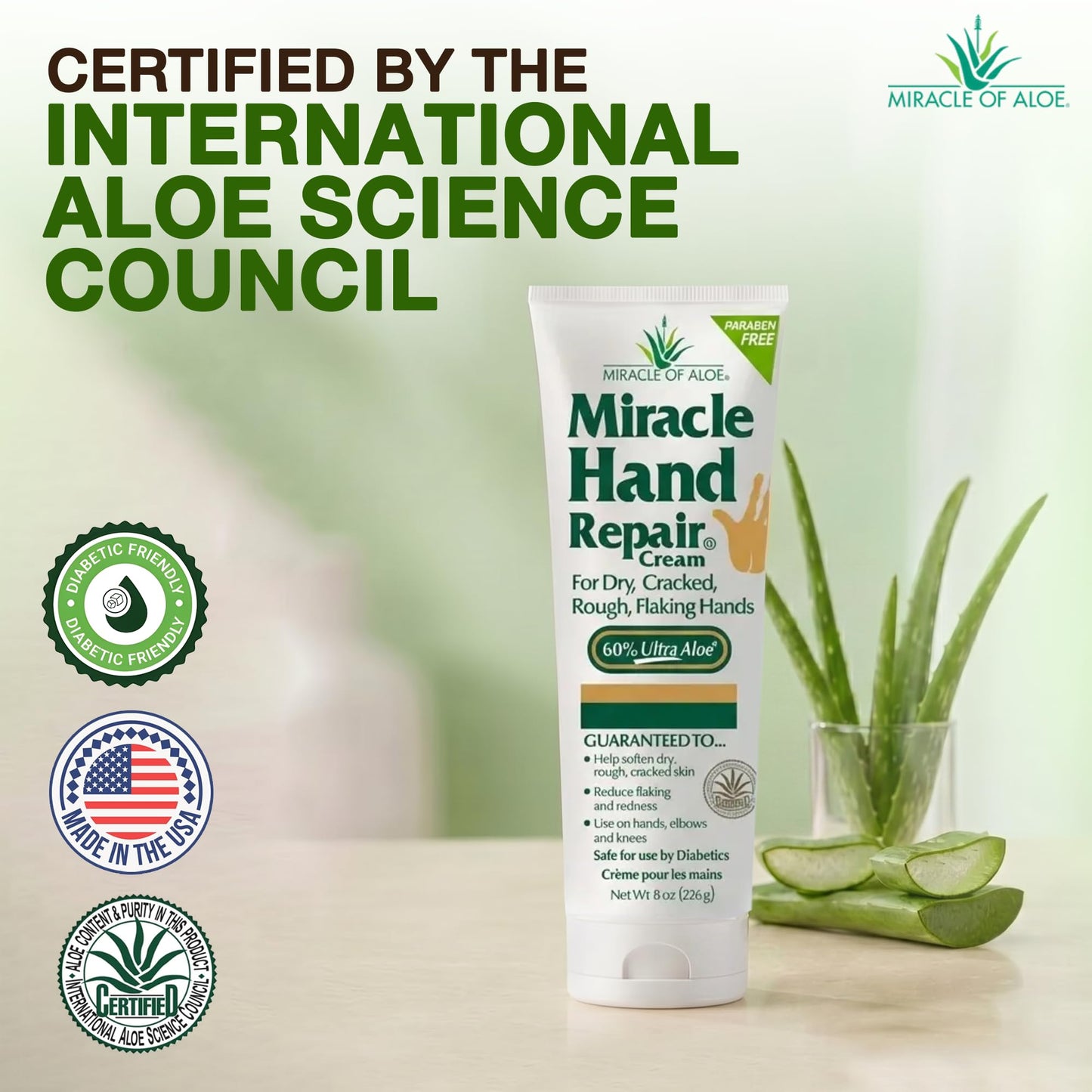 Miracle Hand Repair Cream for Dry Cracked Hands 8 oz Best Healing Hand Cream with 60% Aloe Vera - Non-Greasy Moisturizer for Working Hands - Fast Absorbing Lotion for Extremely Dry Skin (2-Pack)