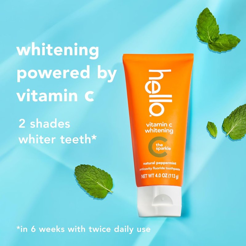 Vitamin C Whitening Toothpaste - SLS Free Fluoride Formula | Natural Peppermint, 2 Pack, 4 Oz Tubes