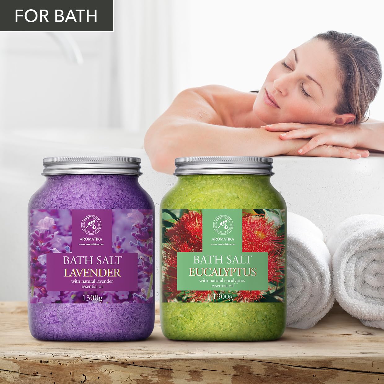 Bath Sea Salt Set 2х46Oz - Lavender & Eucalyptus - Natural Lavender Essential Oil - Eucalyptus Essential Oil - Aromatherapy - Relaxing - Calming - Body Care - Beauty - Bathing - Spa