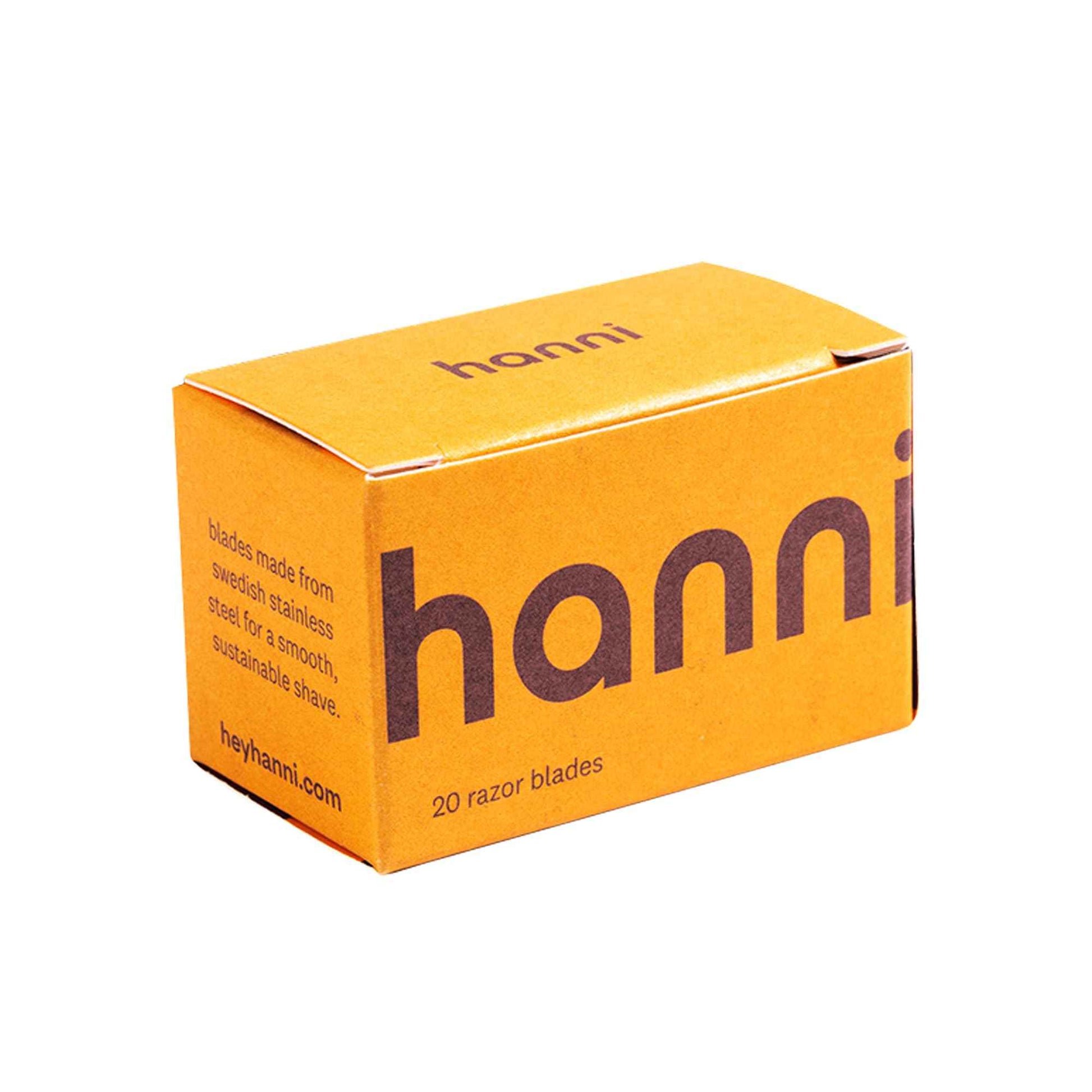 HANNI Safety Razor Blades, Double Edge, Single Blade Refills, Women Shaving for Sensitive or Any Body Area, Stainless Steel Swedish Blade for Smooth Skin Shave (1 Pack, 20, Count)