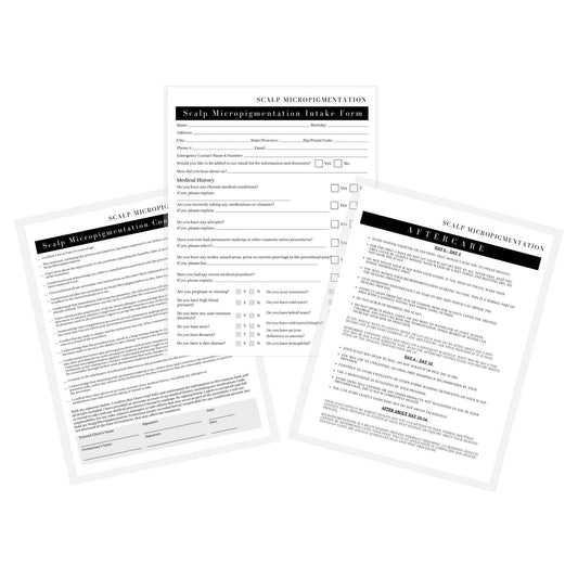Scalp Micropigmentation Client Intake Forms: Intake,Consent,Consultation and Aftercare Forms | 75pk 25 of Each | for PMU Scalp Tattoo Professional Pigmentation 8.5 x 11” in Forms, Black and White