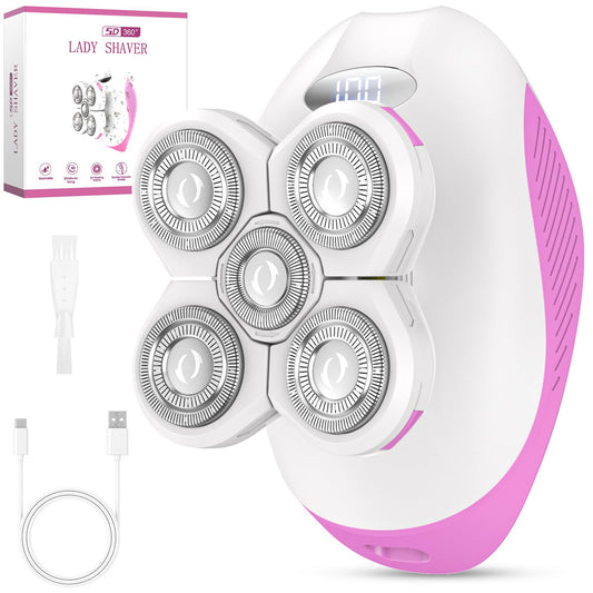 Electric Razors for Women,Rechargeable Body Shaver, Wet and Dry Use, Cordless Electric Razor Hair Remover Anti-Slip Lady Trimmer for Women's Leg, Hand, Bikini and Face Sensitive Skin (5 Head-Rose)