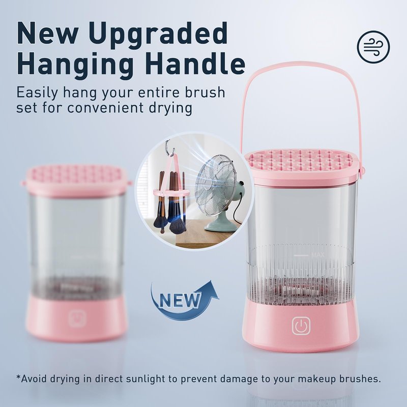 Electric Makeup Brush Cleaner - 9000 RPM Makeup Brush Cleaning Machine, IP65 Waterproof Automatic Makeup Brush Cleaner for Makeup Sponges and Brushes(Pink)