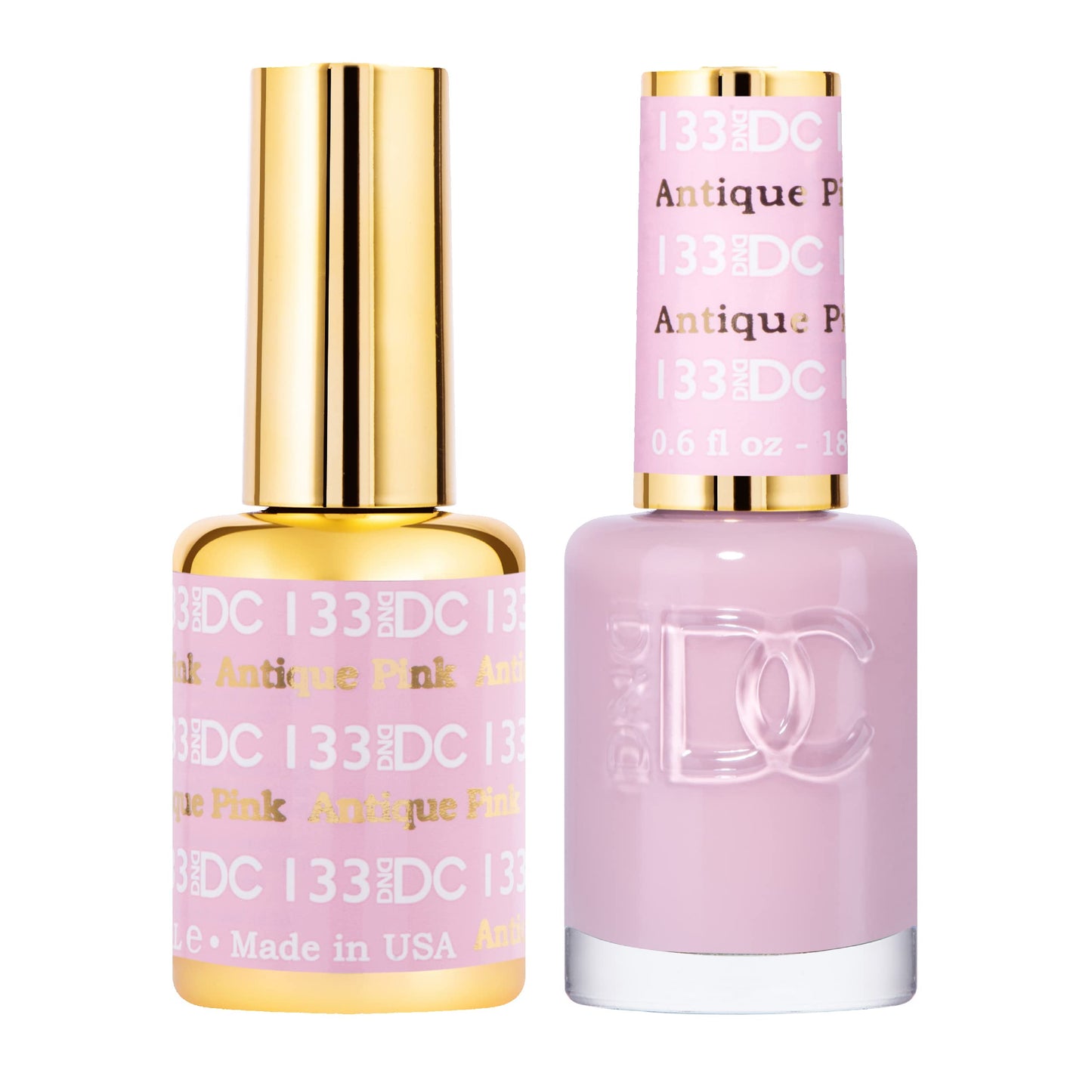 DND DC Gel Polish Set, Pink Collection, UV/LED GelPolish and Air Dry Nail Lacquer, Matching Chip-Free Polish Duo, 133 Antique Pink, 0.5 Fl Oz Each