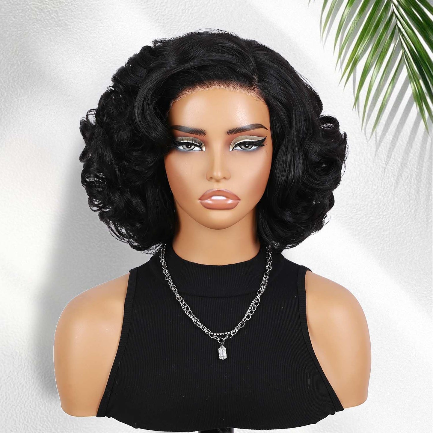 Curly Bob Wig for Black Women - Pre-Cut Lace Front, Glueless, Natural Look | Big Afro Style, Synthetic Hair