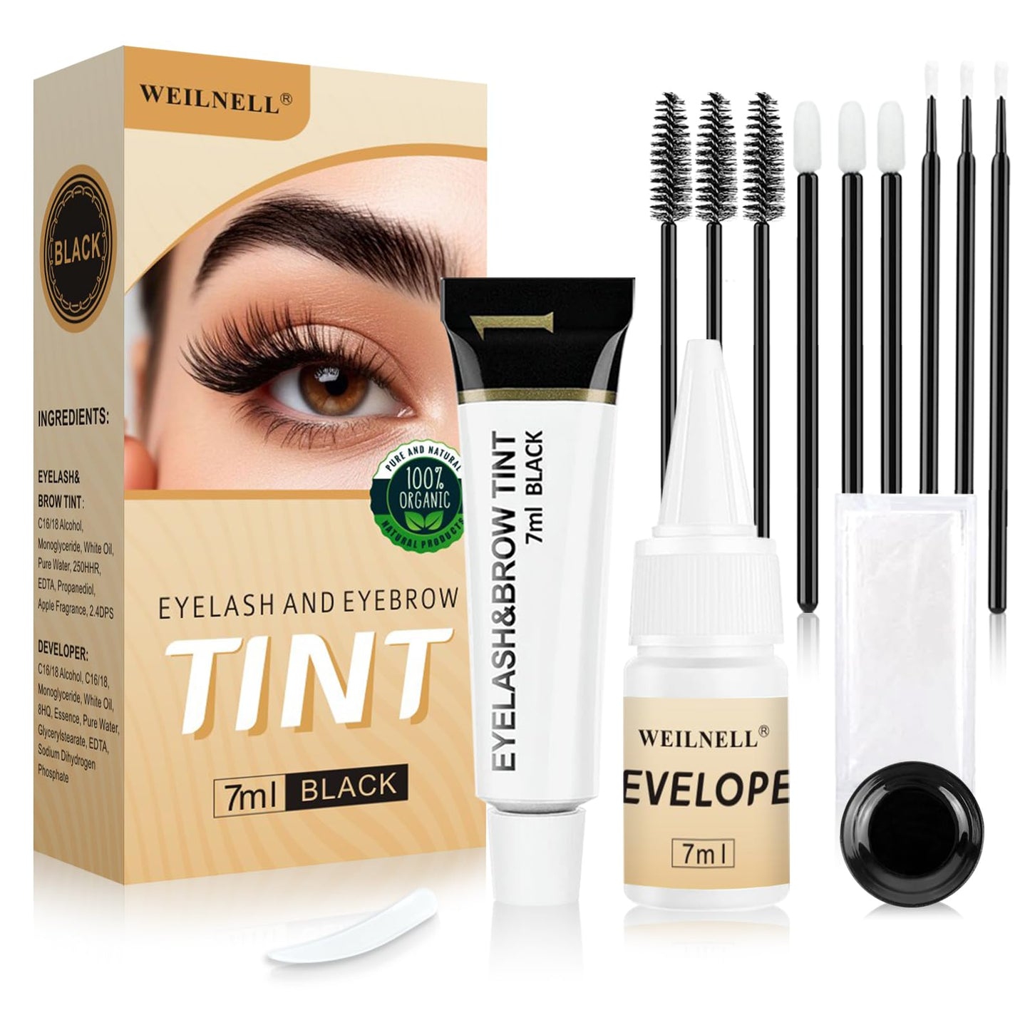 Eyelash & Eyebrow Color Kit, 2 in 1 Professional Lash & Brow Color Kit, Easy to Use with Natural Results, DIY Hair Coloring Eye Lash & Eye Brow Set for Beginner Salon Beauty 7ml (Brown/Light Brown)