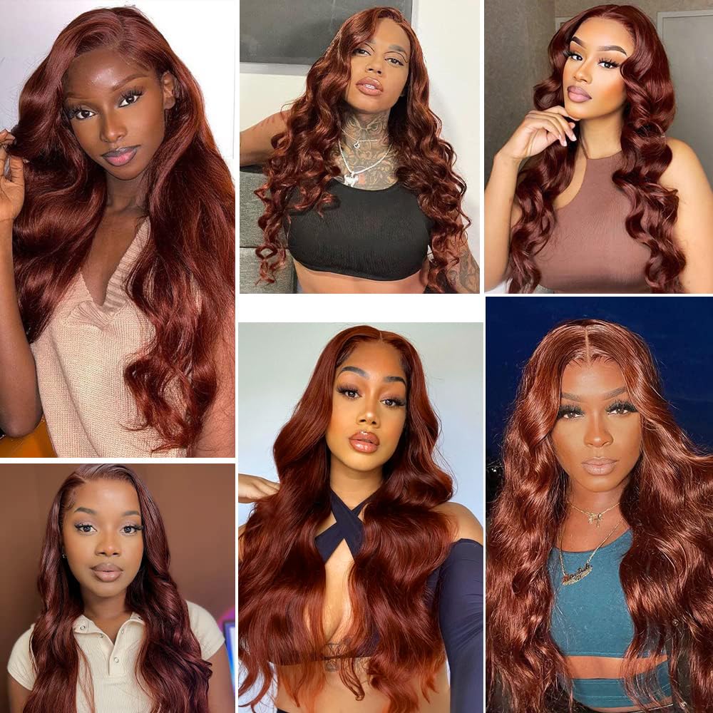 Auburn Bundle Human Hair Color 33 Body Wave Bundle Huxowax Brazilian Virgin Remy Hair 3 Bundles 16 18 20 Inch Double Weft Reddish Brown Body Wave Bundle Hair Weave 150g