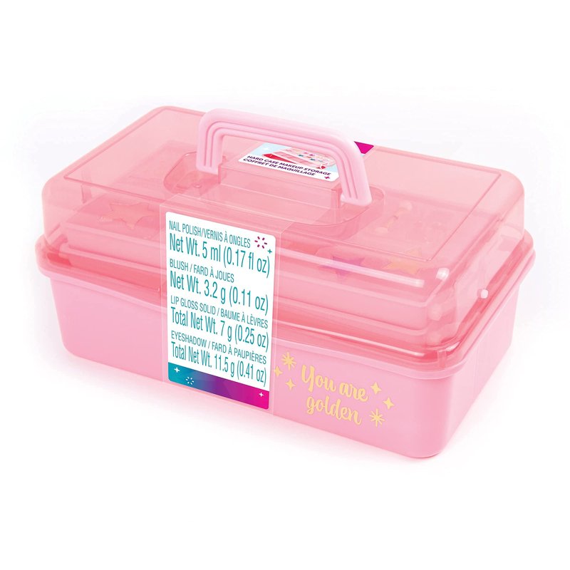 3C4G Pink and Gold Hard Case Makeup Storage Set - Kids Makeup Kit for Girls and Teens - Includes Storage Case, 5 Eyeshadows, 1 Blush, 2 Lip Glosses & 1 Nail Polish - Ages 8+ by Make It Real