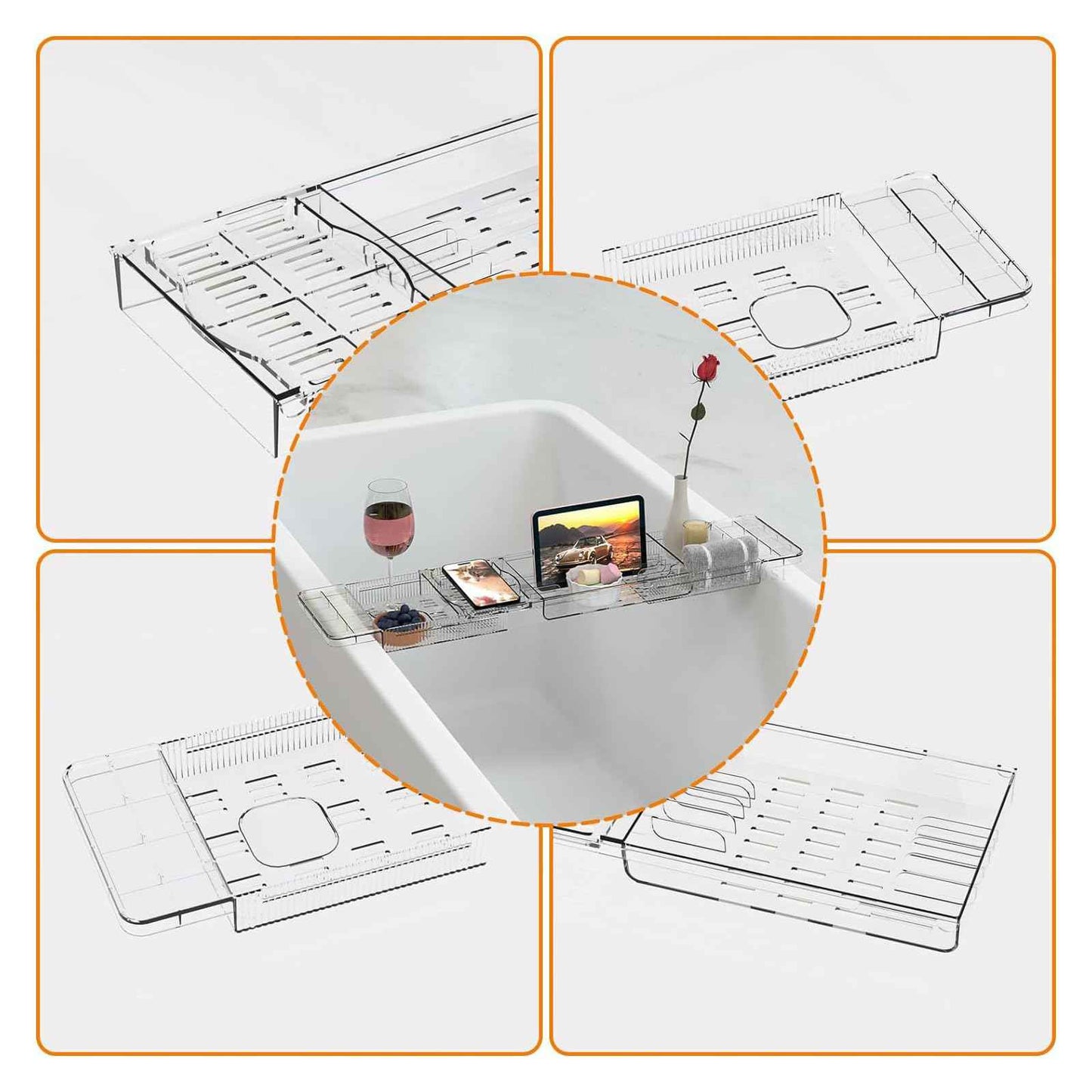 Luxury Expandable Bathtub Tray for Tub, Clear Acrylic Bath Tub Tray with Adjustable Length Up to 31.8", Bathtub Accessories for Relaxing, Bath Accessories for Women