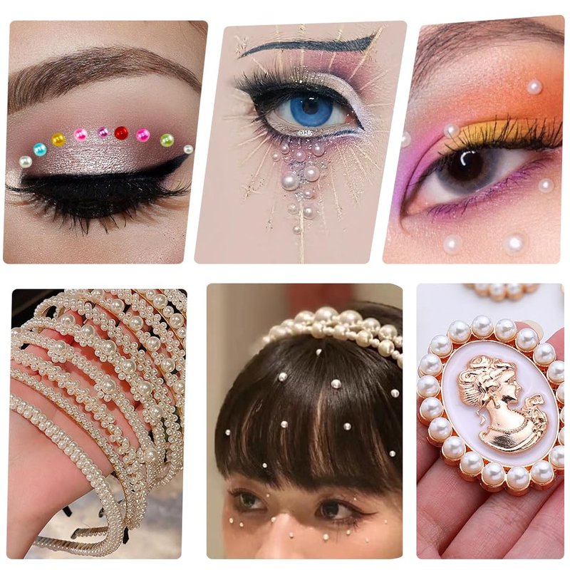 2064 Pcs Pearls for Crafts, Self Adhesive Pearl Stickers 4 Colors 12 Sheets Hair Pearl Stick On for Craft Making