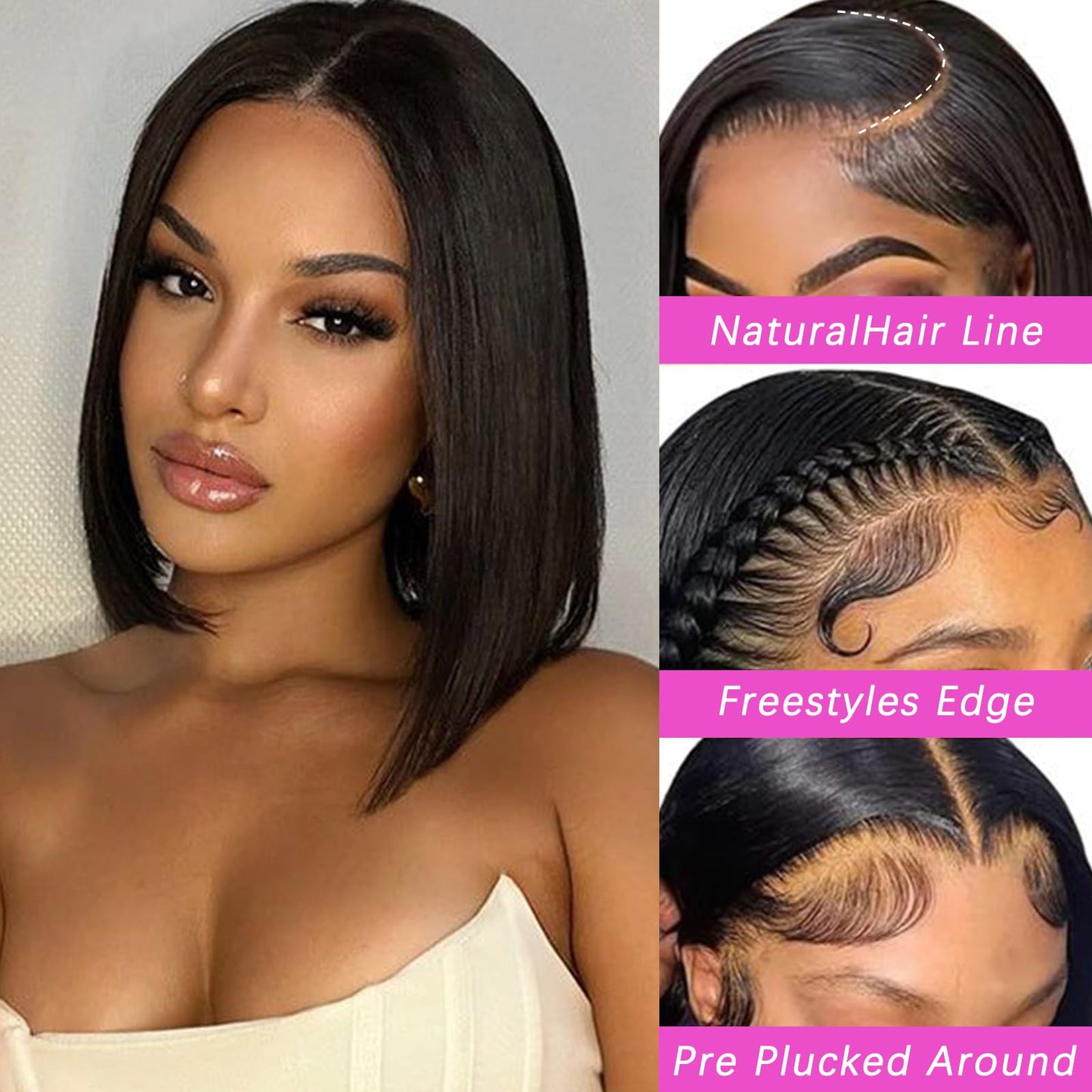 KULYMUWIG Straight Bob Wig Human Hair 13x4 HD Lace Front Wigs for Black Women 180% Density 12A Glueless Bob Wigs Human Hair Pre Plucked with Baby Hair 12 Inch Bob Human Hair Wig Natural Black