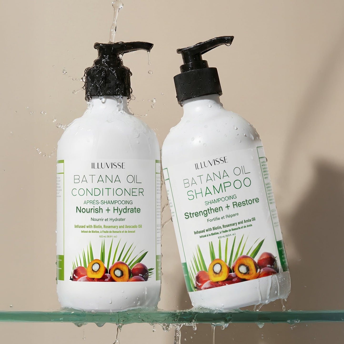 ILLUVISSE Batana Oil Shampoo and Conditioner Set for Hair Growth & Thickening, Organic Rosemary, Tea Tree Oil, Biotin & Aloe Vera Formula for Men & Women, Strengthens Nourishes & Smooths, 500ml Each