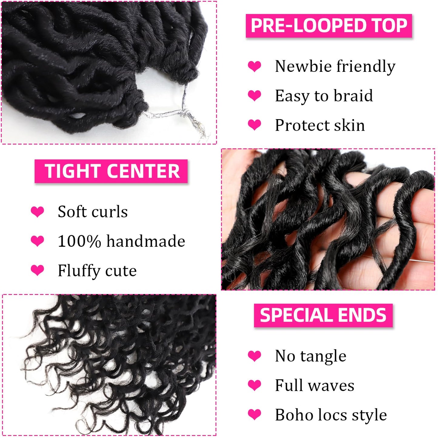 Violet Goddess Locs Faux Locs Crochet Hair 6 Packs 18 Inch Crochet Braids With Curly Ends Synthetic Hair Extension(1B)