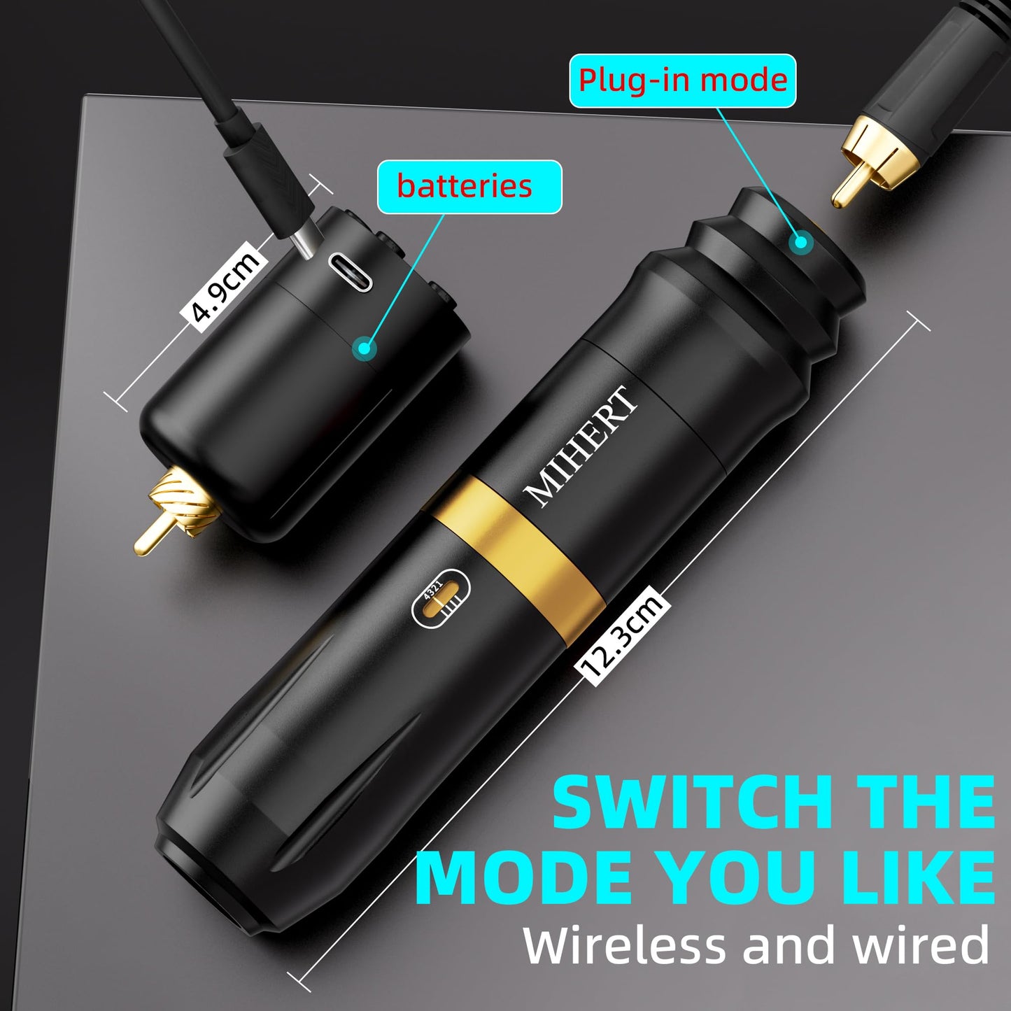 MIHERT Tattoo Gun Kit with Wireless Rotary Tattoo Machine, 1500mAh Battery, 20 Tattoo Cartridge Needles, 7 Tattoo Inks, Tattoo pen for Beginners and Professionals (Golden)
