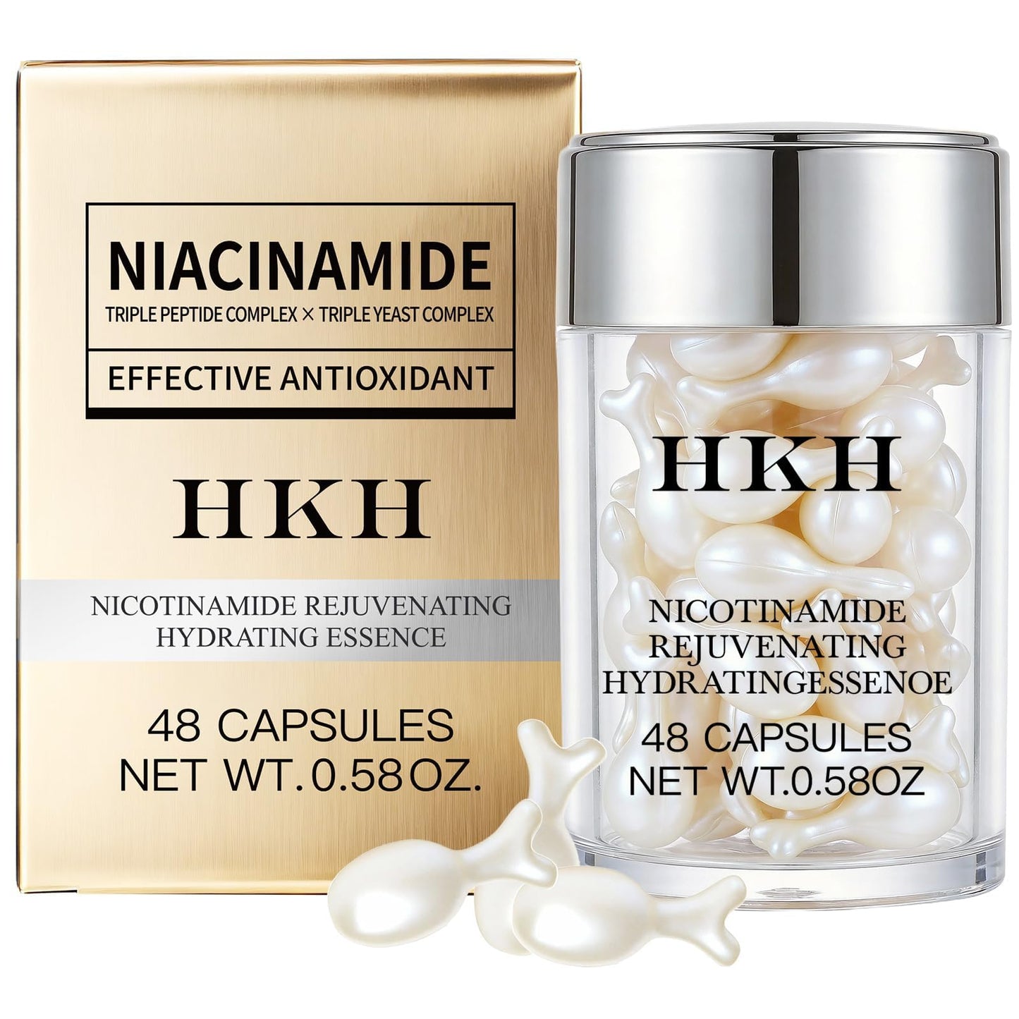 HKH Niacinamide Serum Capsules for Face - Anti Aging Dark Spot Remover Hydrating with Hyaluronic Acid Smoothing & Firming & Fine lines - Travel Friendly (48 ct) (Niacinamide 48pcs)