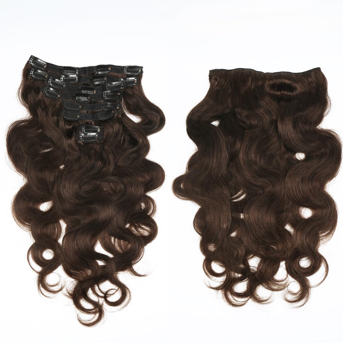 Clip in Hair Extensions Real Human Hair 14 Inch Remy Human Hair Extensions for Women Double Weft Seamless Clip ins Brazilian Body Wave Virgin Human Hair Extensions 8Pcs 100g 20 Clips Dark Brown