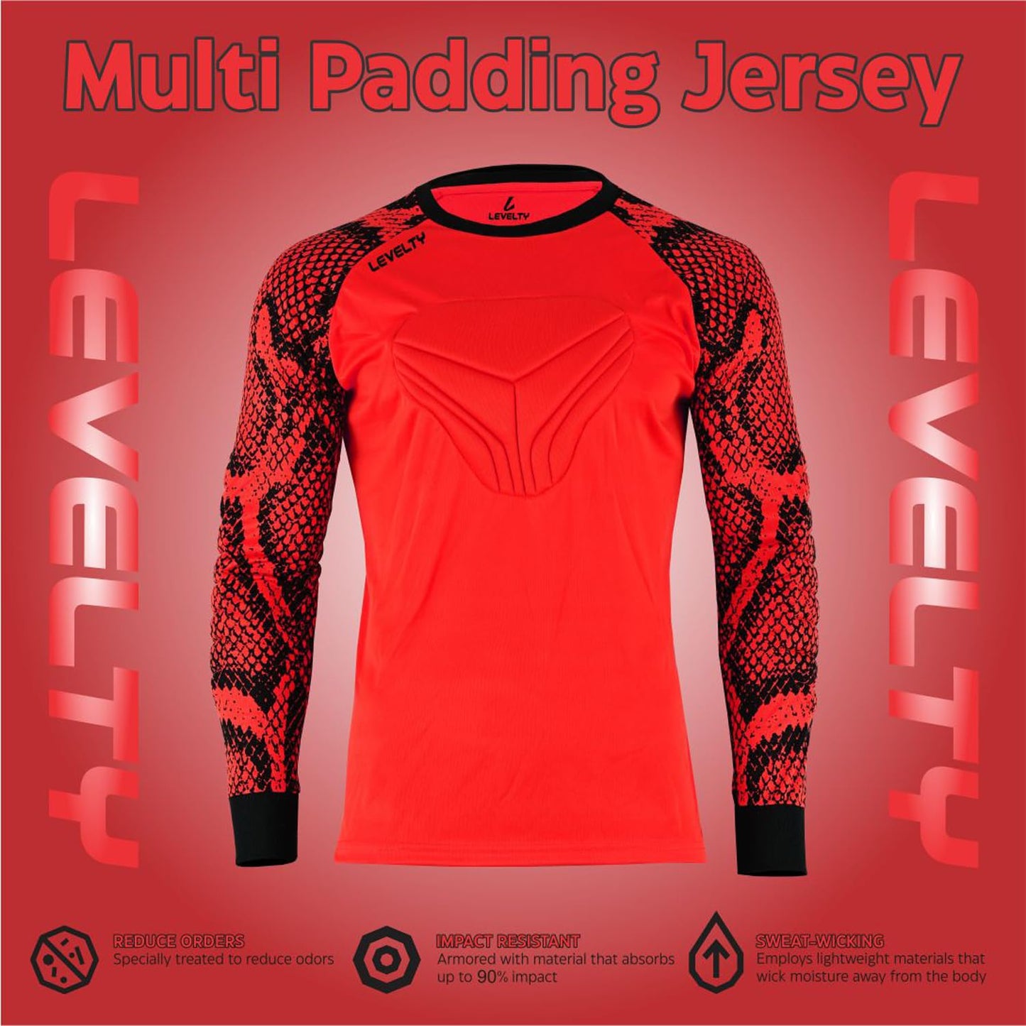 Levelty Soccer Goalkeeper Jersey Adult/Youth Elbow Padded Long Sleeve Goalie Shirt Men Women Kids Goalkeeper Jersey (Red - XS)